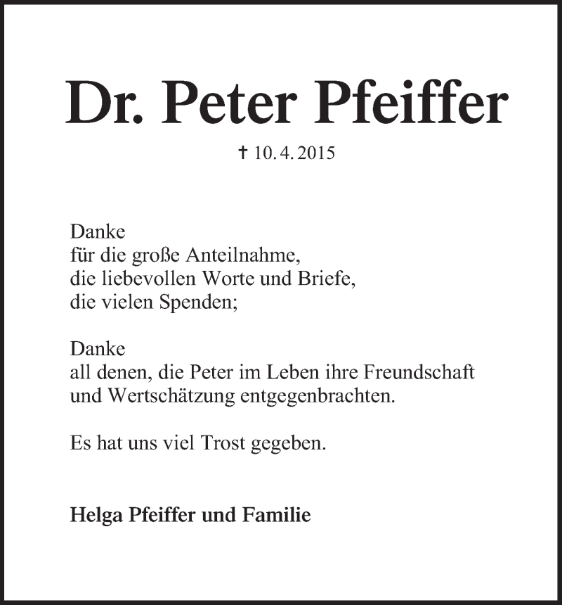 Traueranzeige von Peter Pfeiffer von WESER-KURIER
