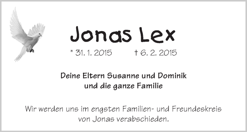 Traueranzeige von Jonas Lex von WESER-KURIER
