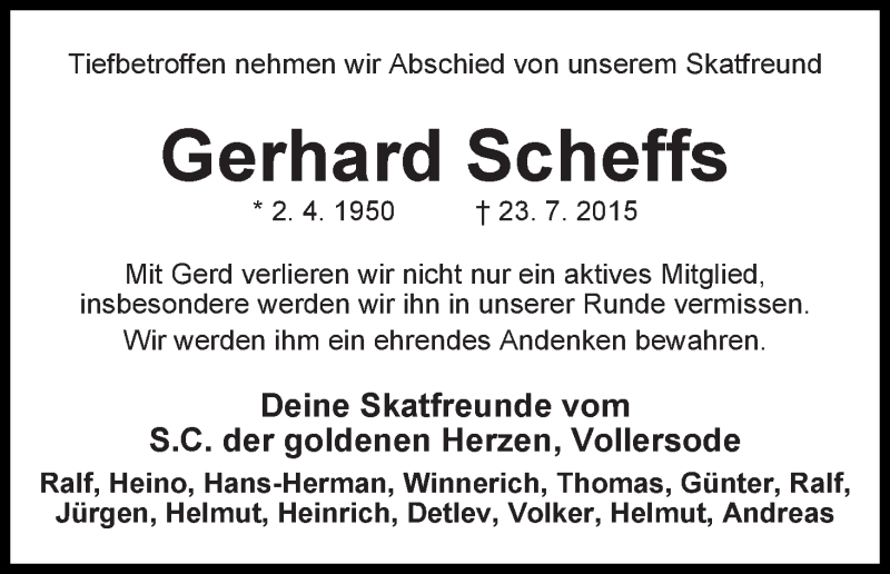 Traueranzeige von Gerhard Scheffs von Osterholzer Kreisblatt