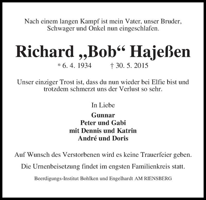 Traueranzeige von Richard 