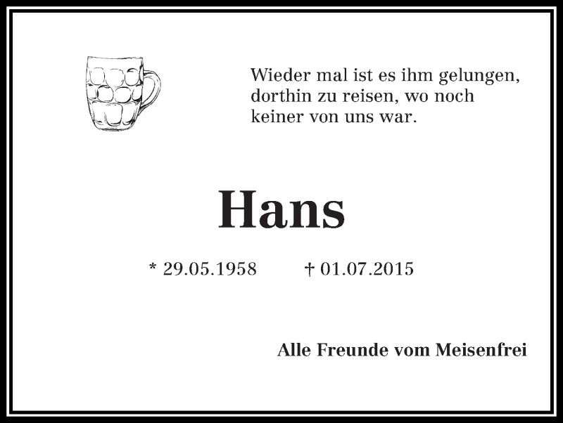 Traueranzeige von Hans  von WESER-KURIER