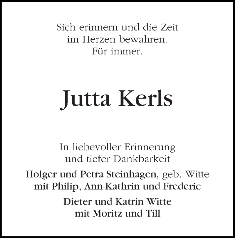 Traueranzeige von Jutta Kerls von WESER-KURIER
