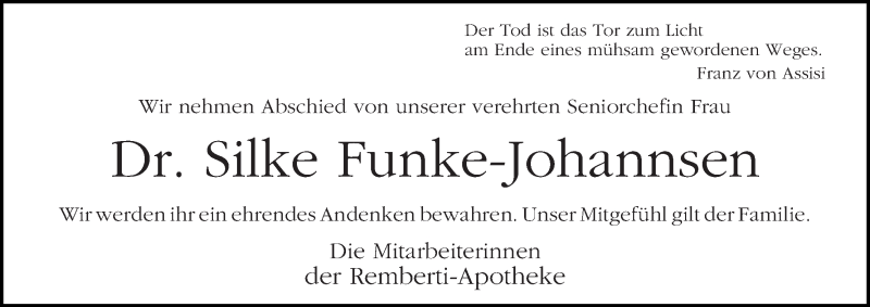 Traueranzeige von Silke Funke-Johannsen von WESER-KURIER