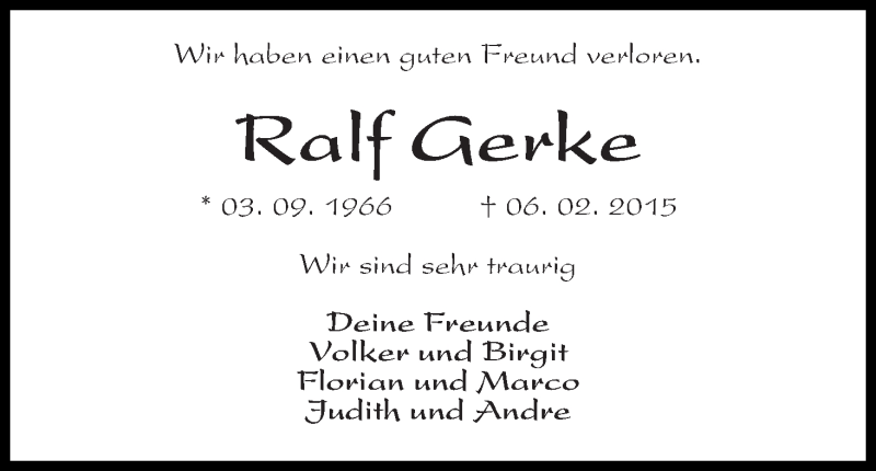 Traueranzeige von Ralf Gerke von WESER-KURIER