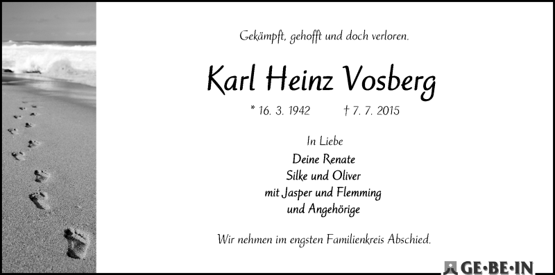Traueranzeige von Karl Heinz Vosberg von WESER-KURIER