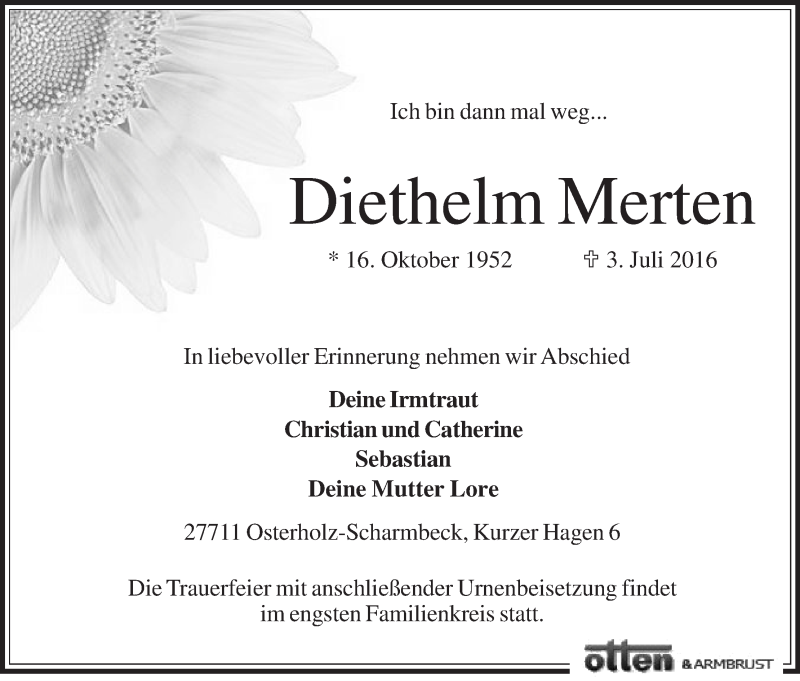 Traueranzeige von Diethelm Merten von Osterholzer Kreisblatt