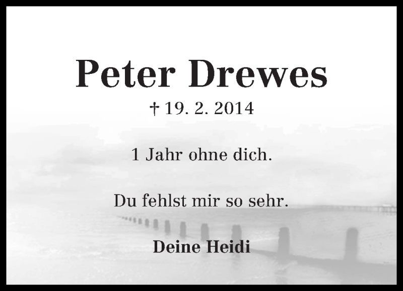 Traueranzeige von Peter Drewes von WESER-KURIER