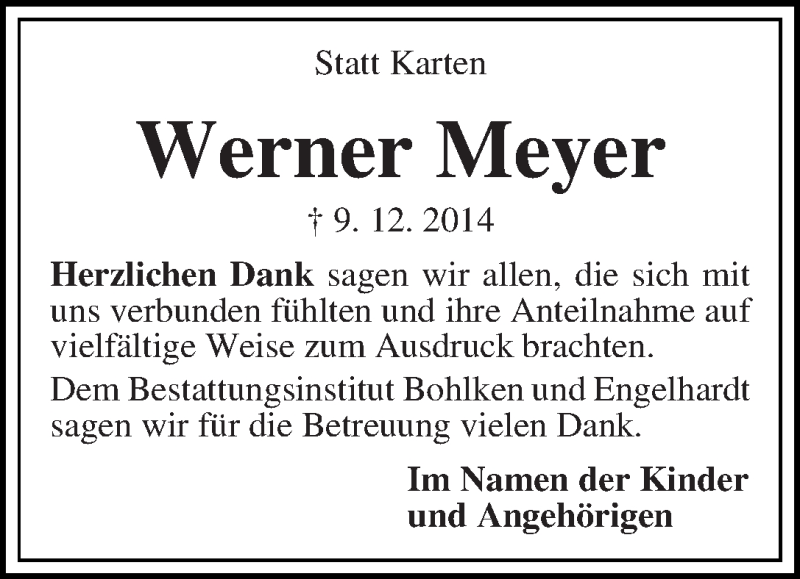 Traueranzeige von Werner Meyer von WESER-KURIER