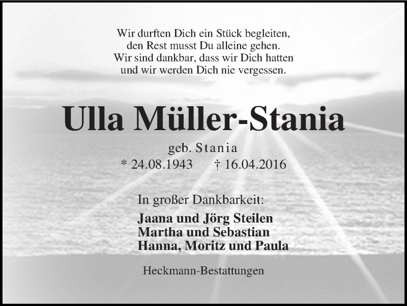 Traueranzeige von Ursula 