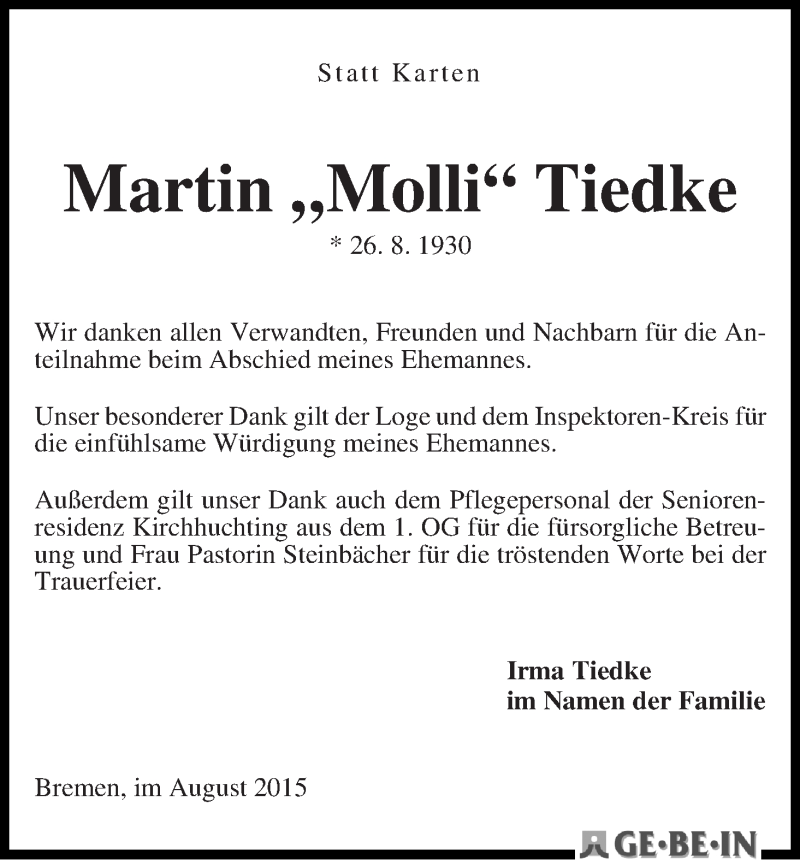 Traueranzeige von Martin 