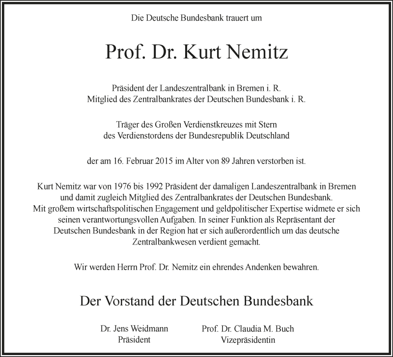 Traueranzeige von Kurt Nemitz von WESER-KURIER