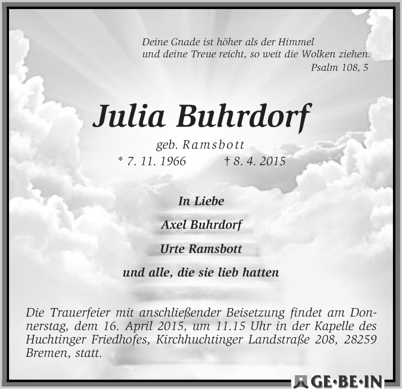 Traueranzeige von Julia Buhrdorf von WESER-KURIER