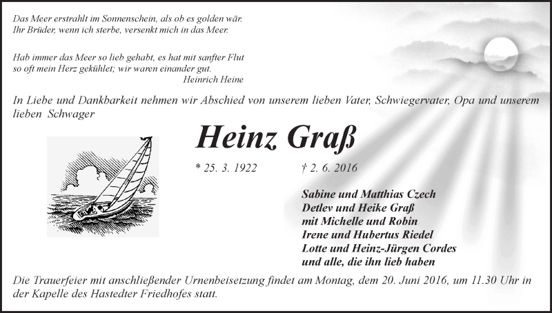 Traueranzeige von Heinz Graß von WESER-KURIER