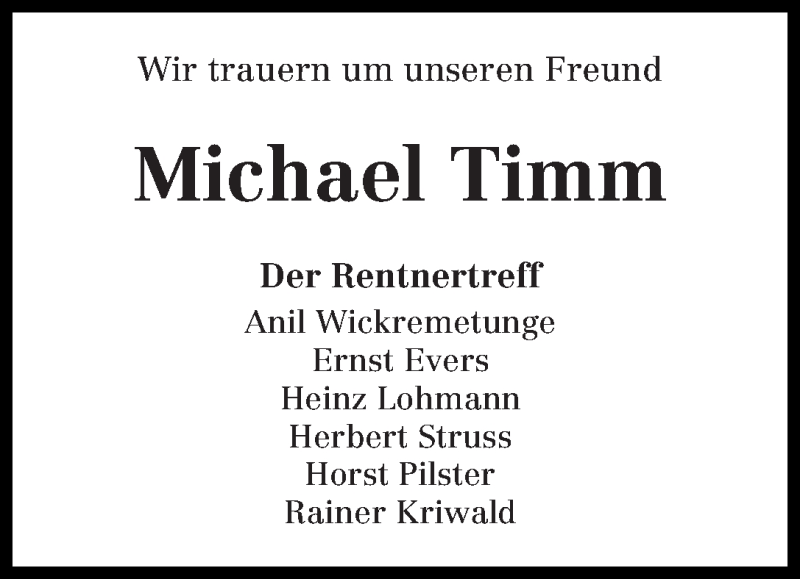 Traueranzeige von Michael Timm von WESER-KURIER