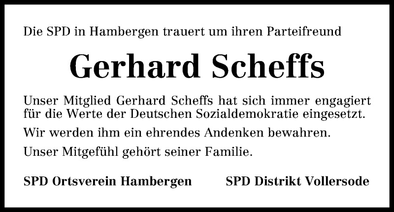 Traueranzeige von Gerhard Scheffs von Osterholzer Kreisblatt