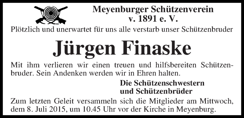 Traueranzeige von Jürgen Finaske von Die Norddeutsche