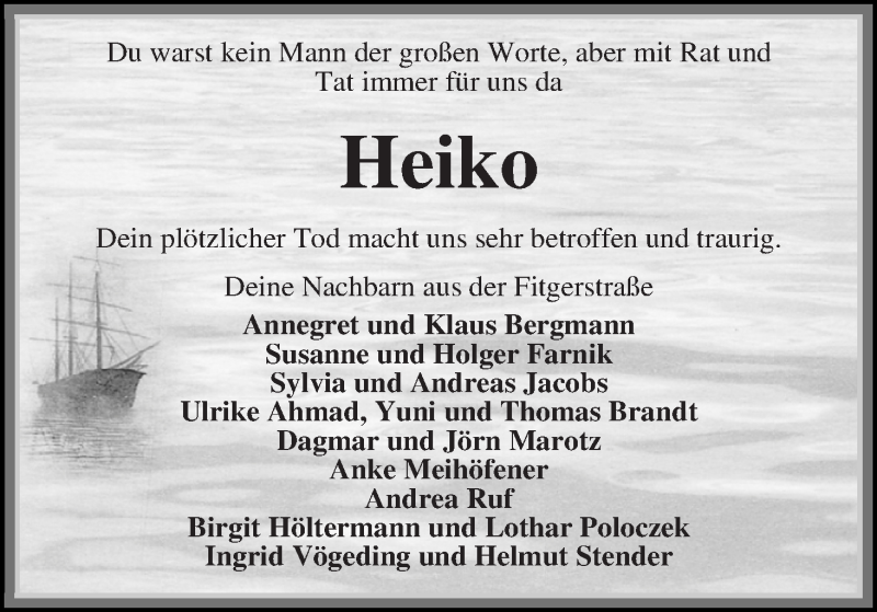 Traueranzeige von Heiko Wieting von WESER-KURIER
