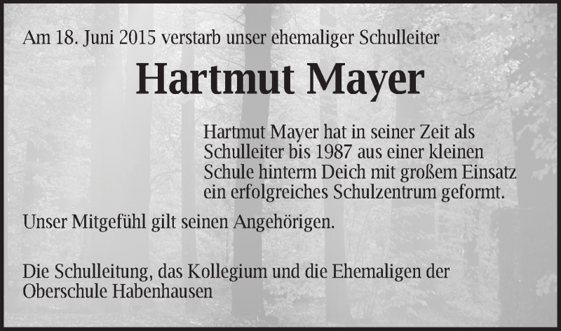 Traueranzeige von Hartmut Mayer von WESER-KURIER