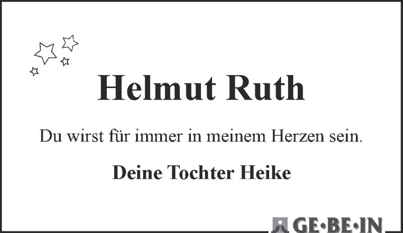 Traueranzeige von Helmut Ruth von WESER-KURIER