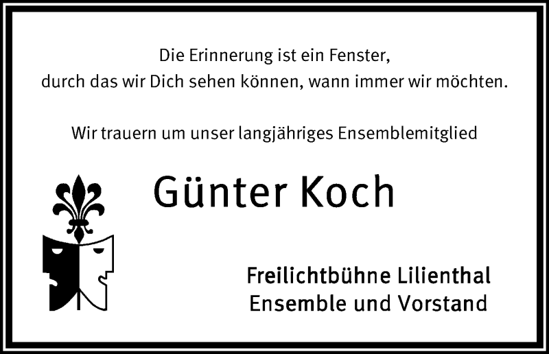 Traueranzeige von Günter Koch von Osterholzer Kreisblatt