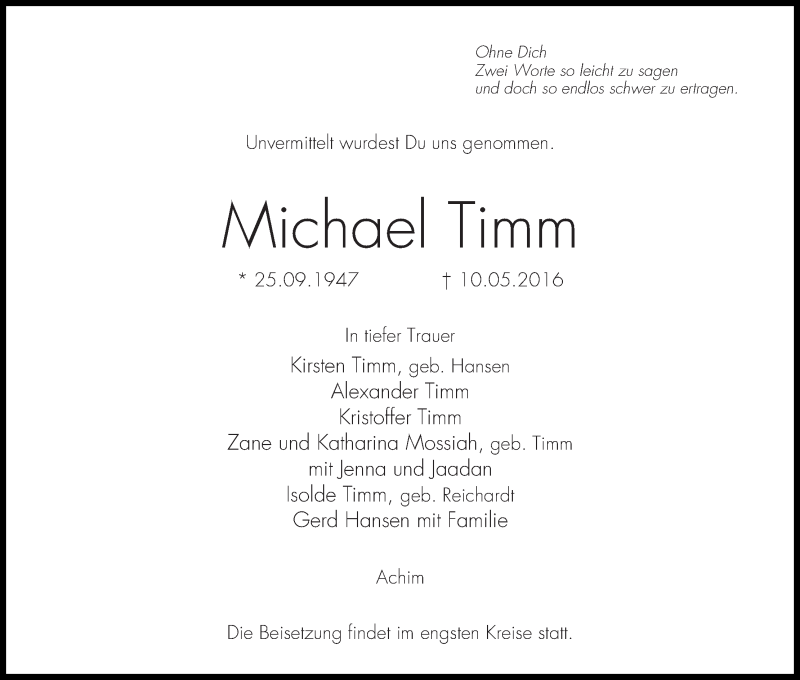 Traueranzeige von Michael Timm von WESER-KURIER