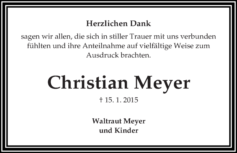 Traueranzeige von Christian Meyer von Die Norddeutsche