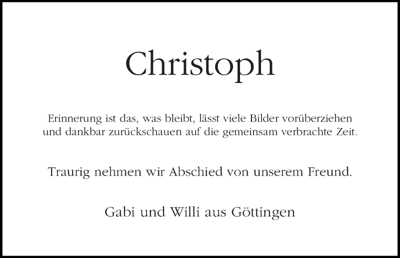 Traueranzeige von Christoph Fernengel von WESER-KURIER