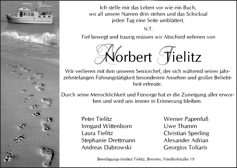 Traueranzeige von Norbert Tielitz von WESER-KURIER