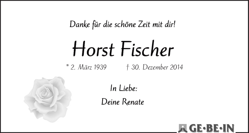 Traueranzeige von Horst Fischer von WESER-KURIER