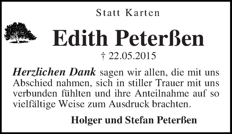 Traueranzeige von Edith Peterßen von WESER-KURIER