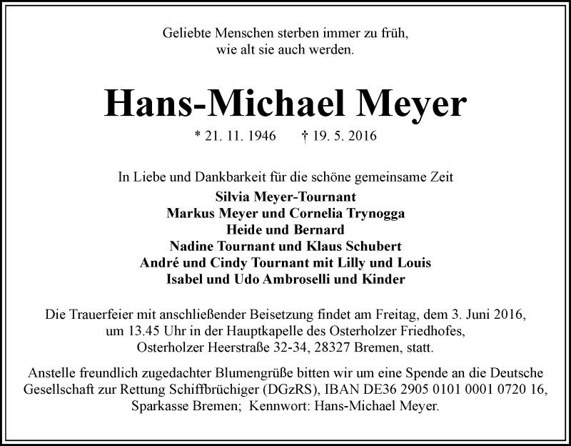 Traueranzeige von Hans-Michael Meyer von WESER-KURIER