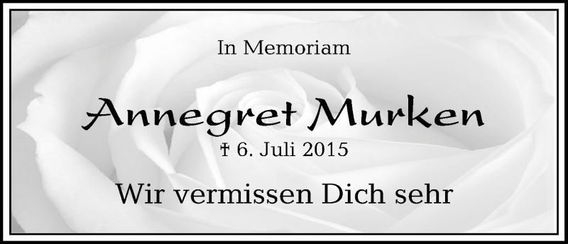 Traueranzeige von Annegret Murken von Osterholzer Kreisblatt