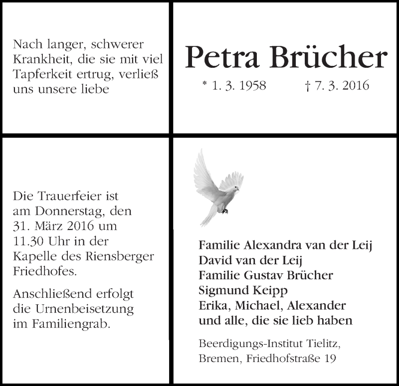 Traueranzeige von Petra Brücher von WESER-KURIER