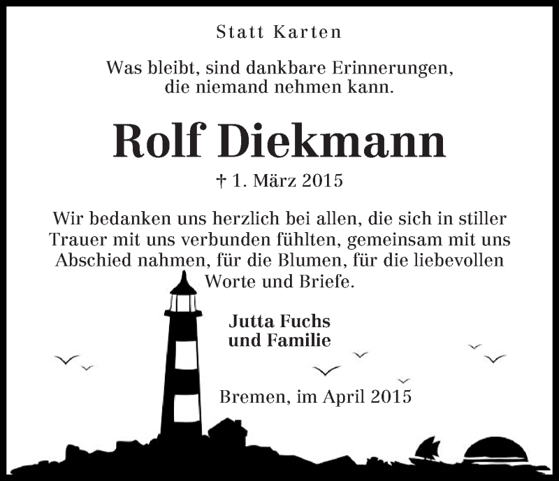 Traueranzeige von Rolf Diekmann von WESER-KURIER