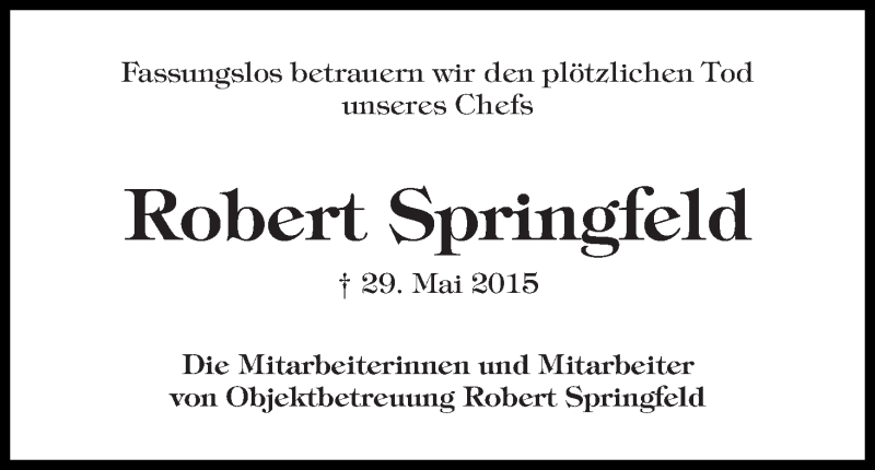 Traueranzeige von Robert Springfeld von WESER-KURIER