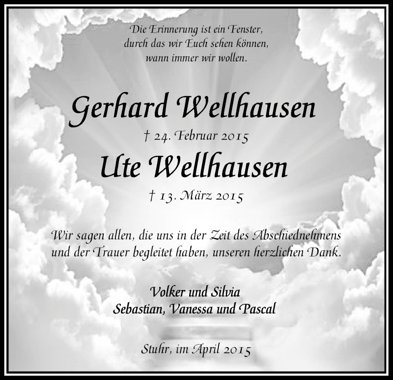 Traueranzeige von Gerhard und Ute Wellhausen von WESER-KURIER