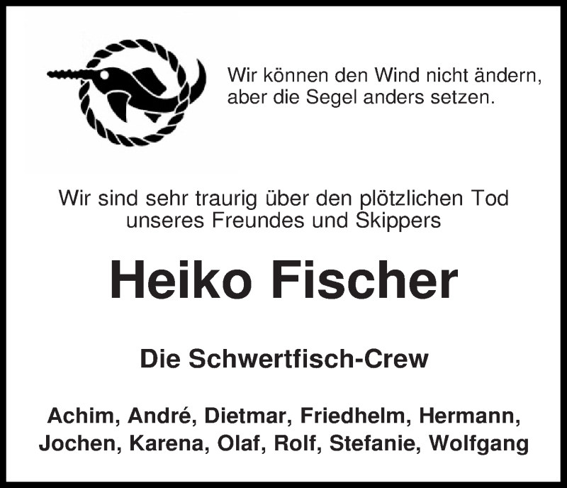 Traueranzeige von Heiko Fischer von WESER-KURIER