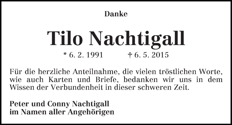 Traueranzeige von Tilo Nachtigall von WESER-KURIER