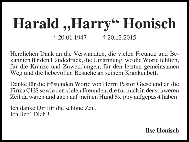 Traueranzeige von Harald 