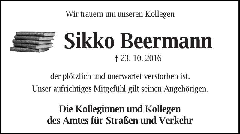 Traueranzeige von Sikko Beermann von WESER-KURIER