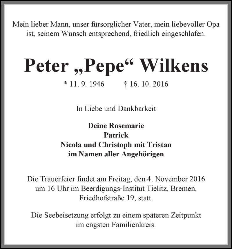 Traueranzeige von Peter 