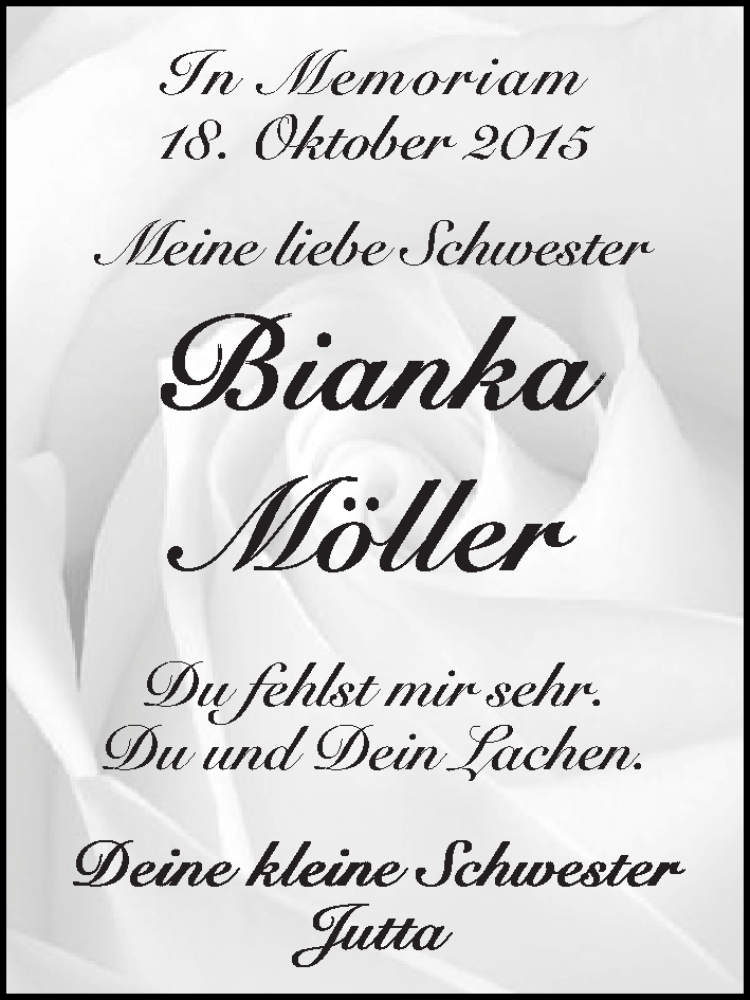 Traueranzeige von Bianka Möller von WESER-KURIER