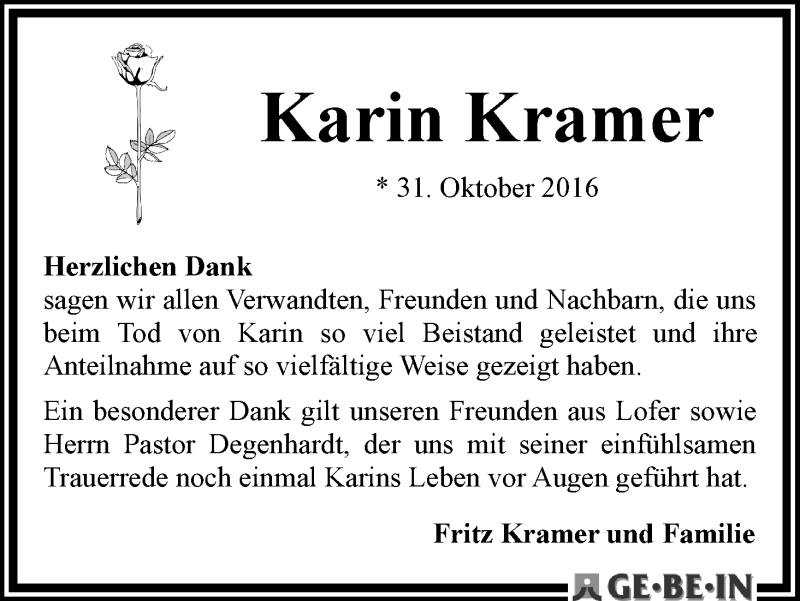 Traueranzeige von Karin Kramer von WESER-KURIER
