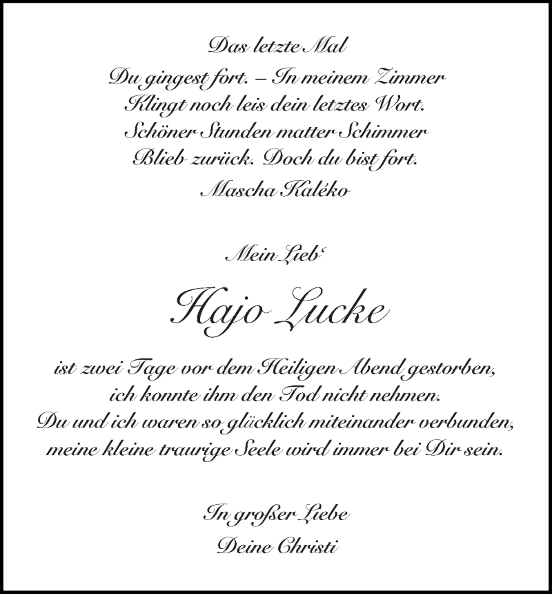 Traueranzeige von Hans-Joachim  Lucke von WESER-KURIER