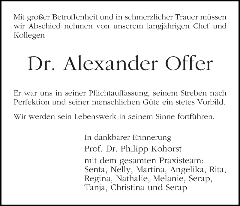 Traueranzeige von Alexander Offer von WESER-KURIER