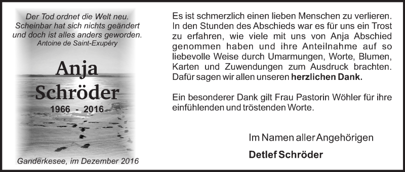 Traueranzeige von Anja Schröder von WESER-KURIER