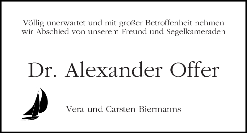 Traueranzeige von Alexander Offer von WESER-KURIER