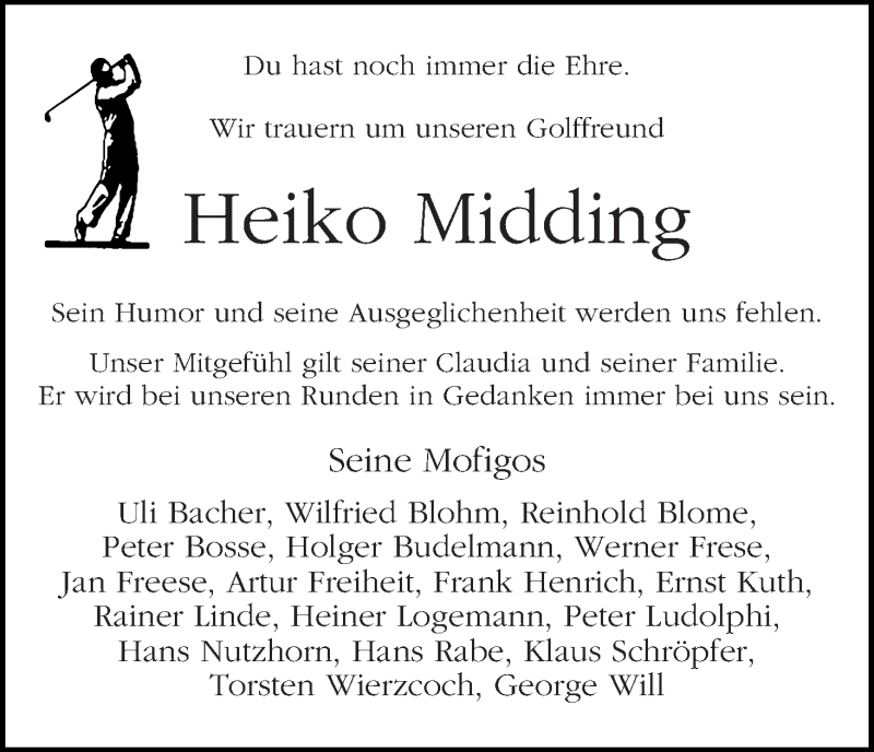 Traueranzeige von Heiko Midding von WESER-KURIER