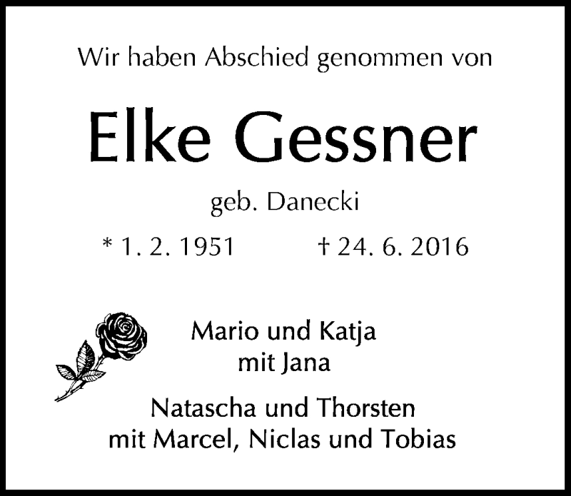 Traueranzeige von Elke Gessner von WESER-KURIER