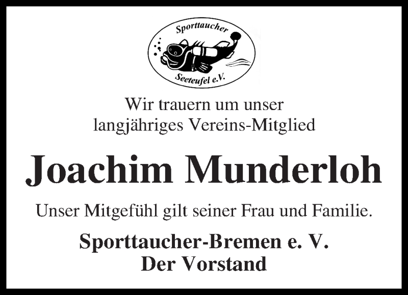 Traueranzeige von Joachim Munderloh von WESER-KURIER